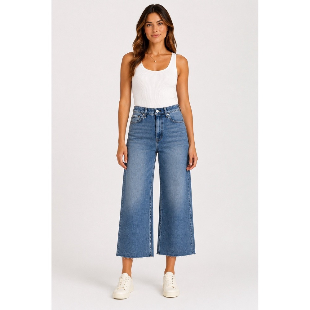 Rails Getty High Rise Wide Leg Crop Jeans Women 29 Blue Raw Hem Denim Minimalist